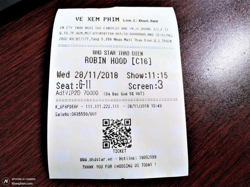 Vé coi phim Robin Hood