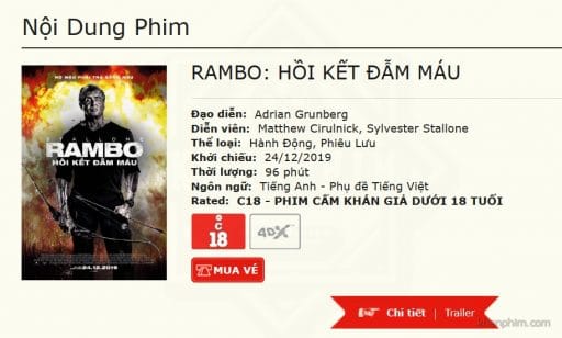 Thời lượng phim công bố trên trang web của một hệ thống chiếu phim khá lớn ở Việt Nam
