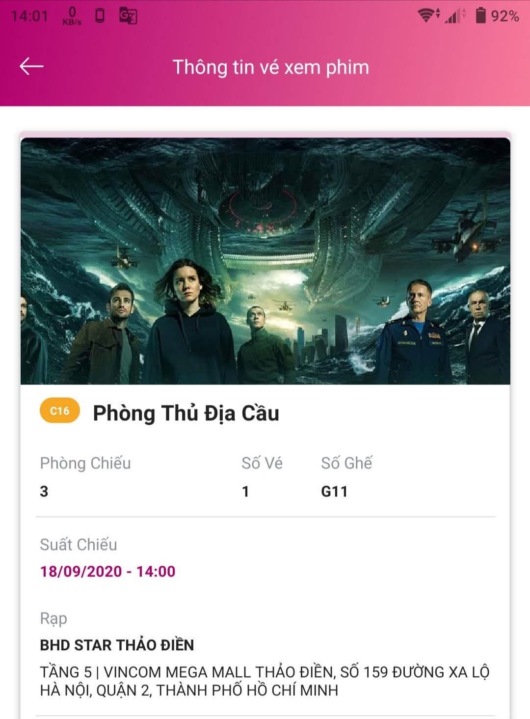 Vé xem phim Phòng Thủ Địa Cầu