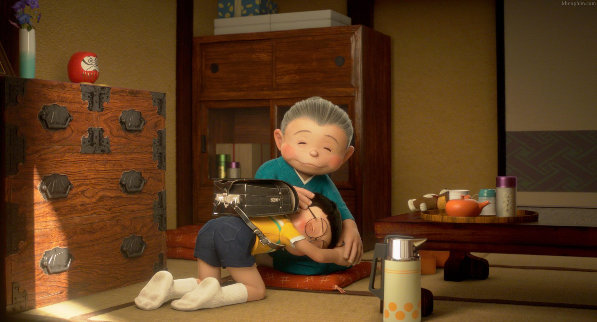 Nobita làm nũng bên bà