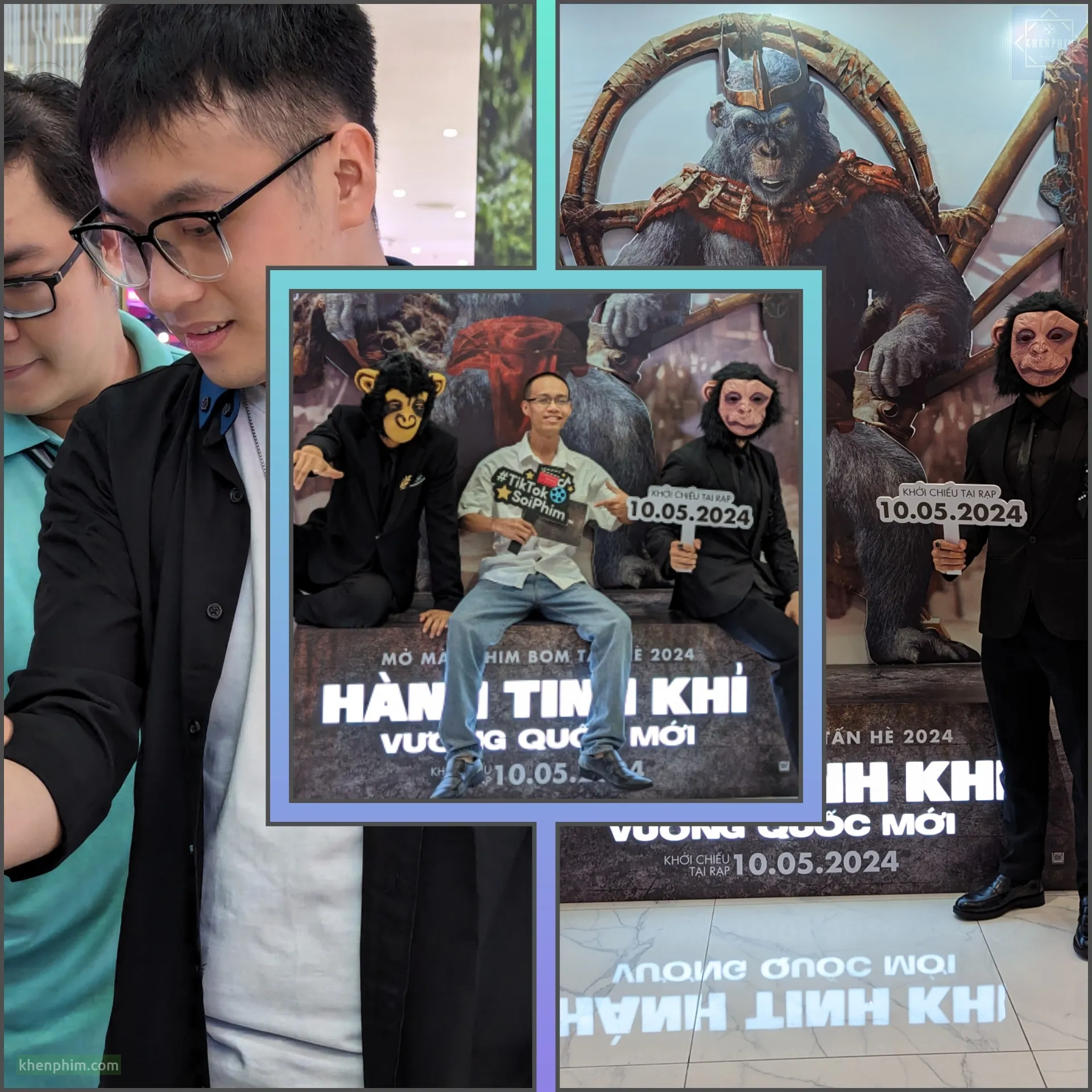 Hình ảnh tại sự kiện họp báo phim Kingdom of the Planet of the Apes (Hành Tinh Khỉ: Vương Quốc Mới) - Bên trái: bạn Trần Hoài Ân, ở giữa: admin Khen Phim