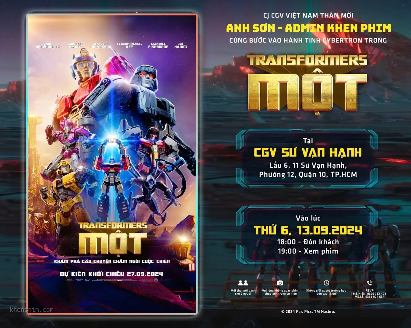 Thiệp mời tham gia họp báo phim Transformers One (Transformers Một)