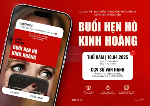 Thiệp mời đến dự buổi họp báo ra mắt phim Drop (Buổi Hẹn Hò Kinh Hoàng)