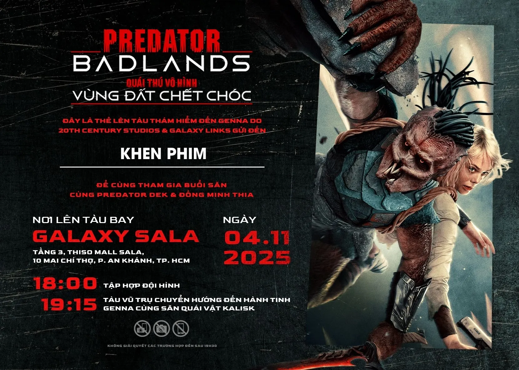 Vé mời tham gia sự kiện ra mắt phim Predator: Badlands (Quái Thú Vô Hình: Vùng Đất Chết Chóc)