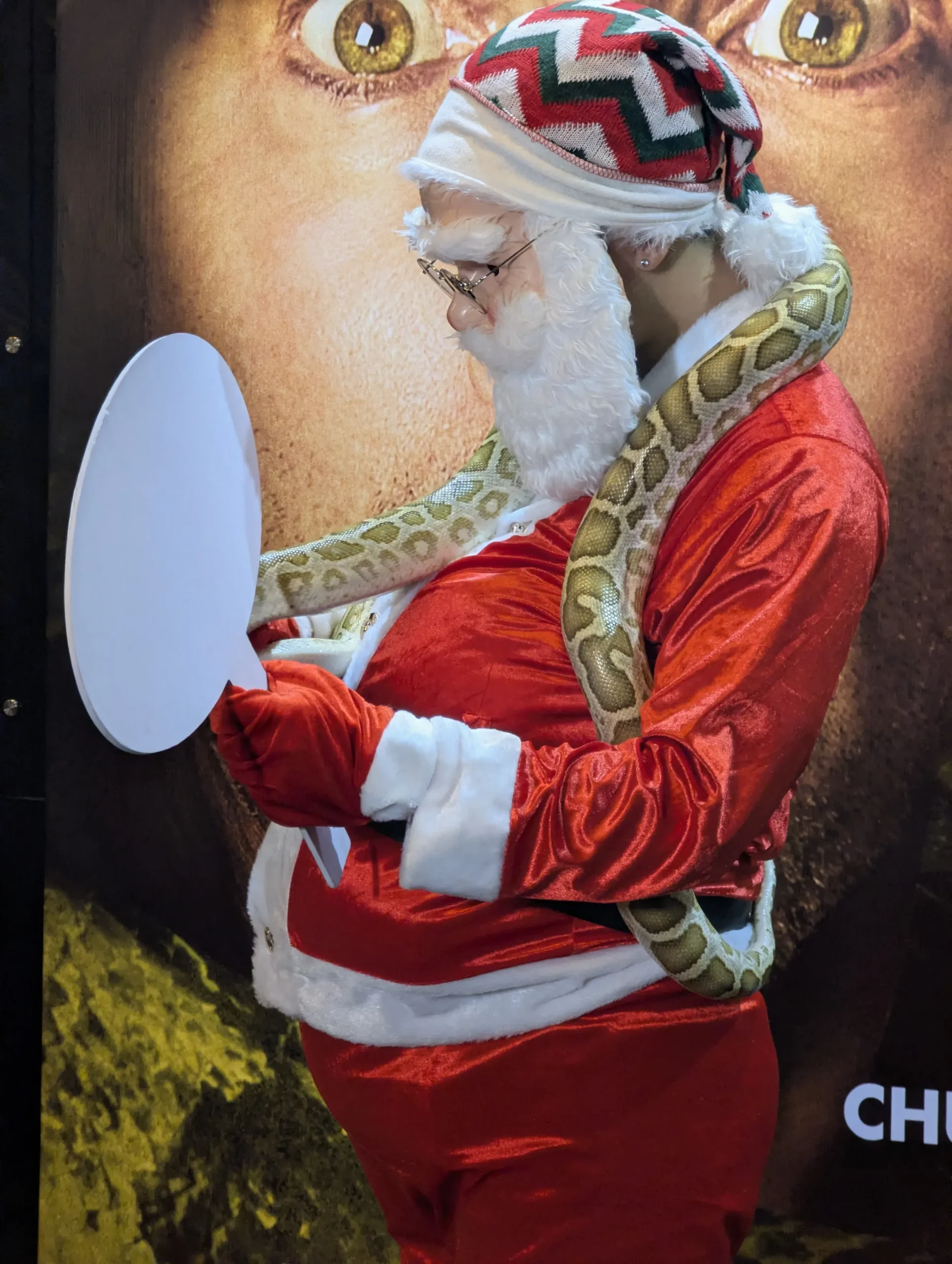 Ông già Noel ôm con trăn thật ở họp báo
